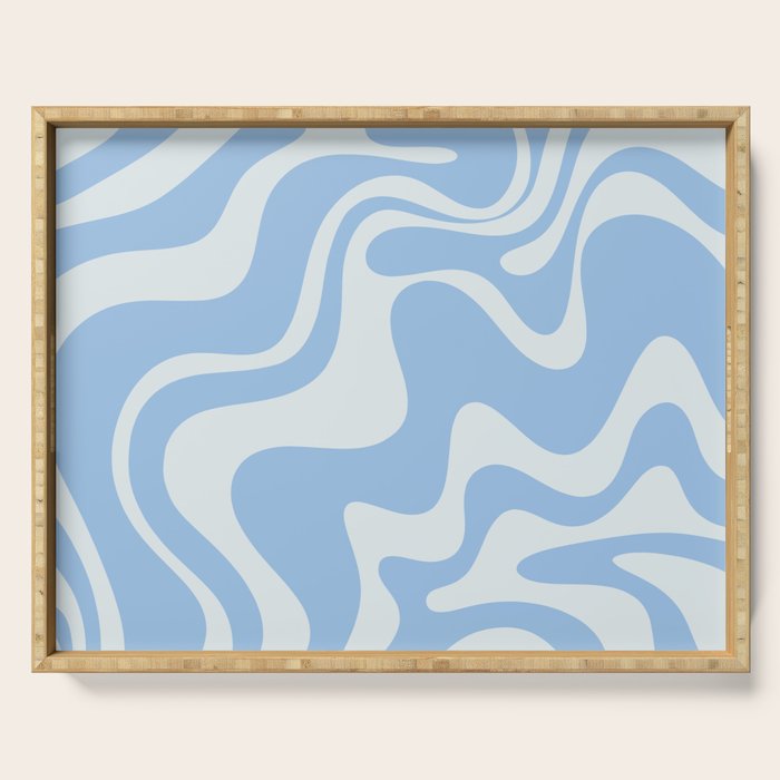 Retro Liquid Swirl Abstract Pattern in Powder Blue 2 Serving Tray Gallery Image 1