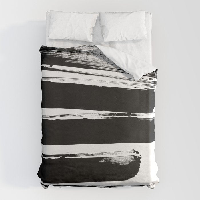 Stripes Black & White Minimalist Abstract Mid century Ink Art Dark Brush Strokes Duvet Cover Gallery Image 6