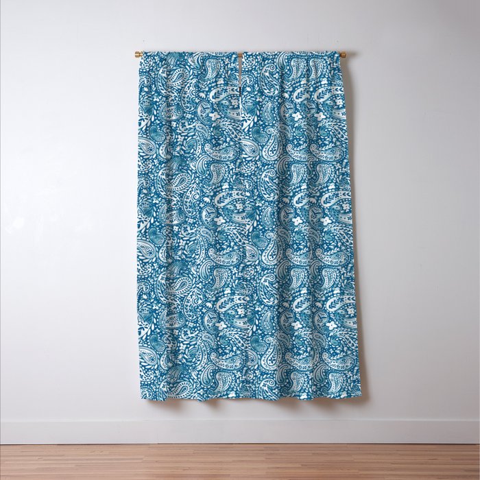 Paisley Indigo Nature Swirls Window Curtain Gallery Image 3