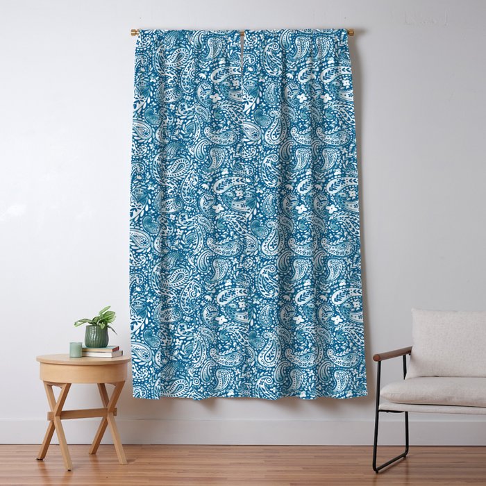 Paisley Indigo Nature Swirls Window Curtain Gallery Image 5