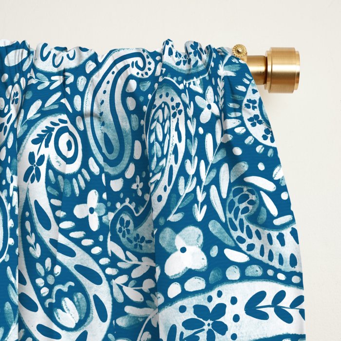 Paisley Indigo Nature Swirls Window Curtain Gallery Image 2