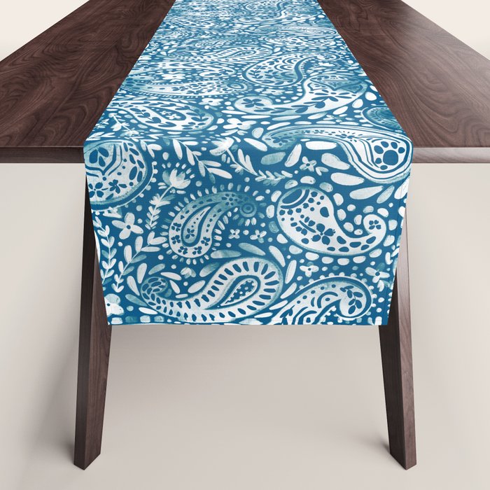 Paisley Indigo Nature Swirls Table Runner Gallery Image 1