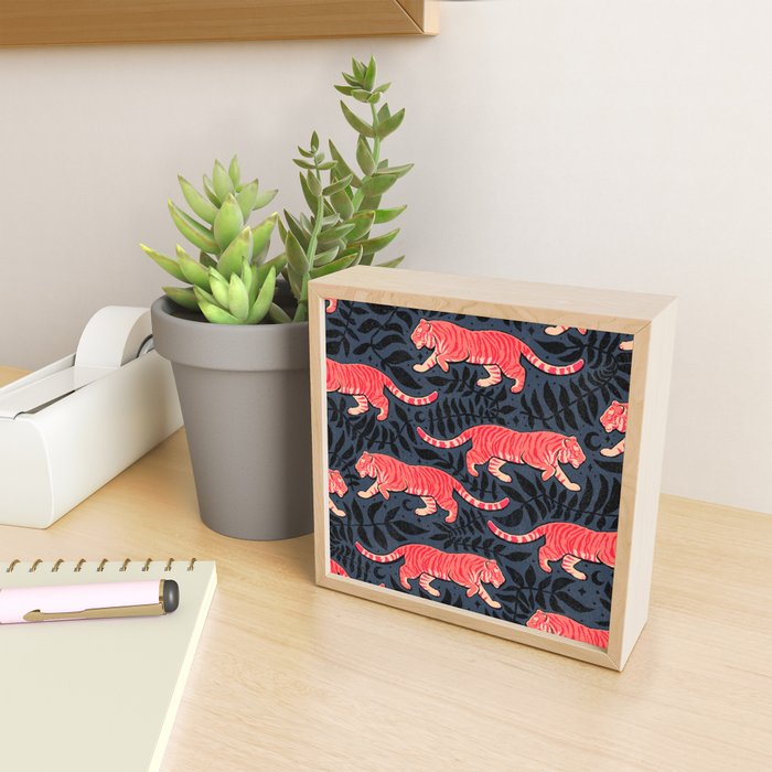 Tigers - coral and midnight  Mini Art Print Gallery Image 2
