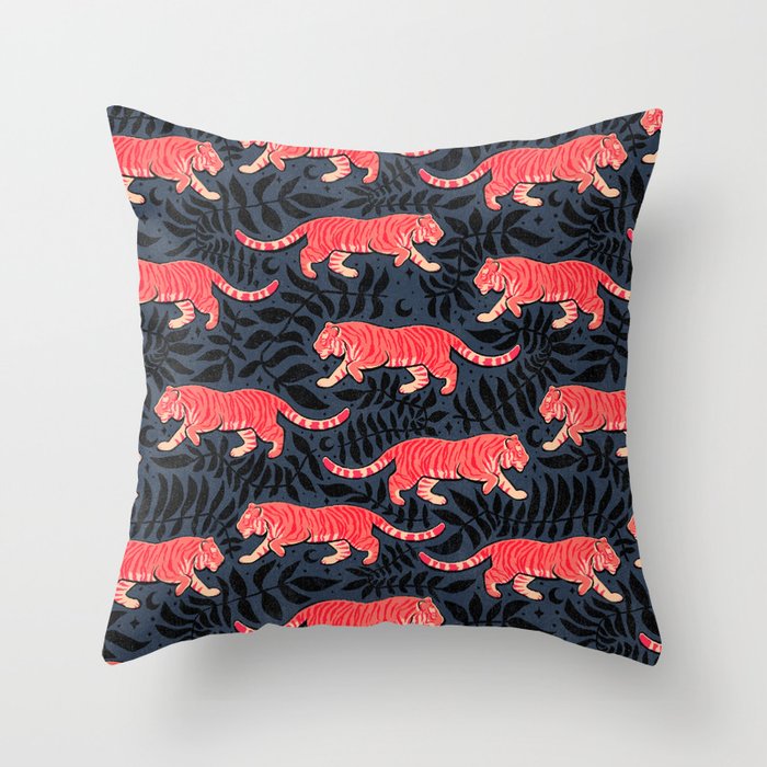 Tigers - coral and midnight  Throw Pillow Gallery Image 1