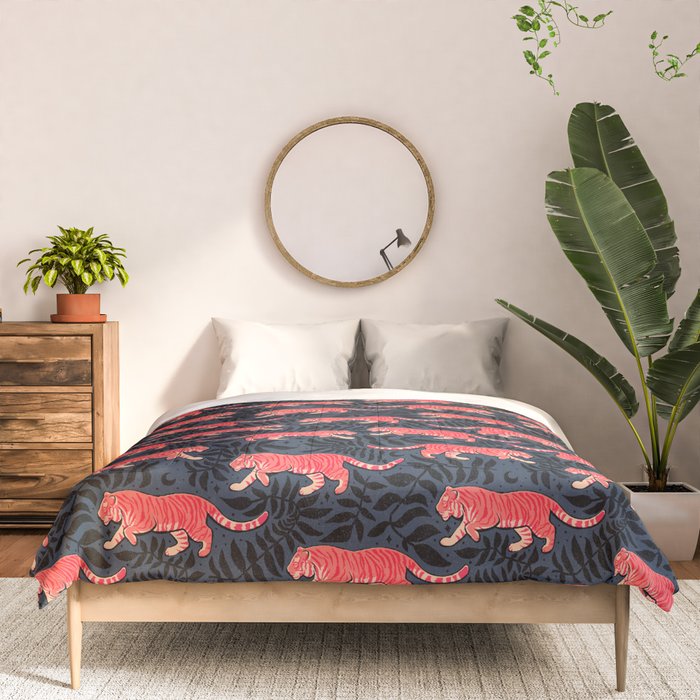 Tigers - coral and midnight  Comforter Gallery Image 3