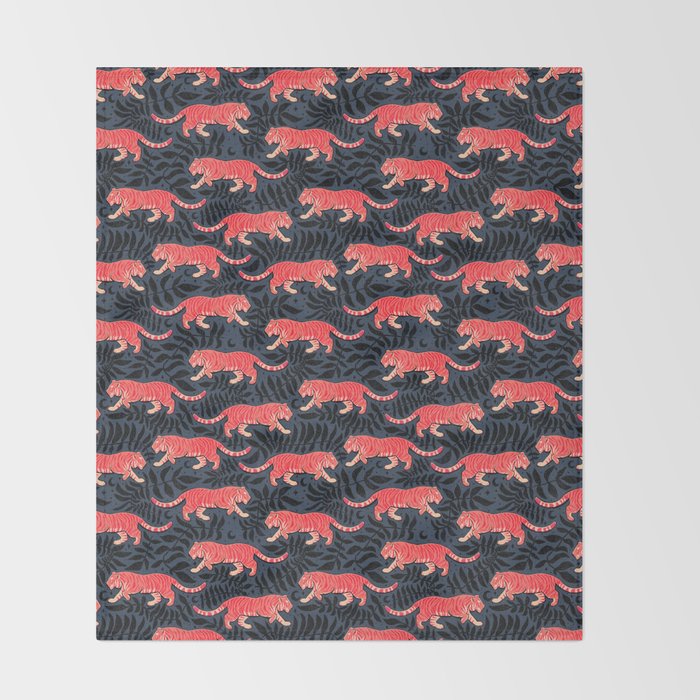 Tigers - coral and midnight  Throw Blanket Gallery Image 2