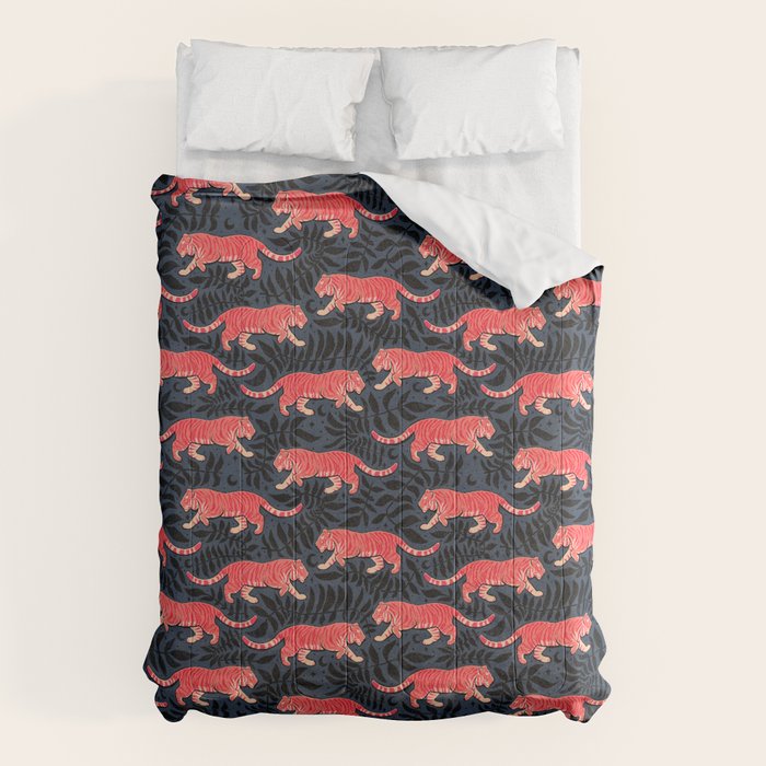 Tigers - coral and midnight  Comforter Gallery Image 6