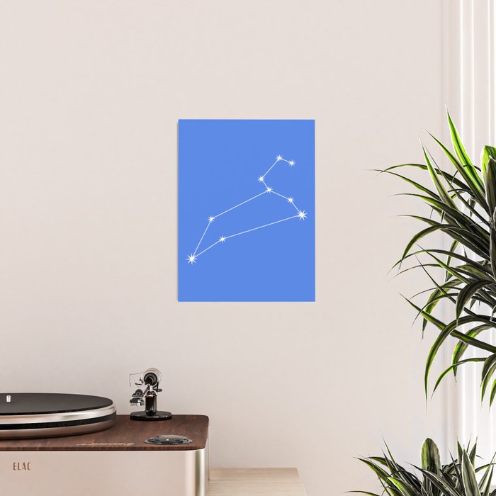 Leo Zodiac Star Constellation Line Art Bright Blue Poster Gallery Image 2