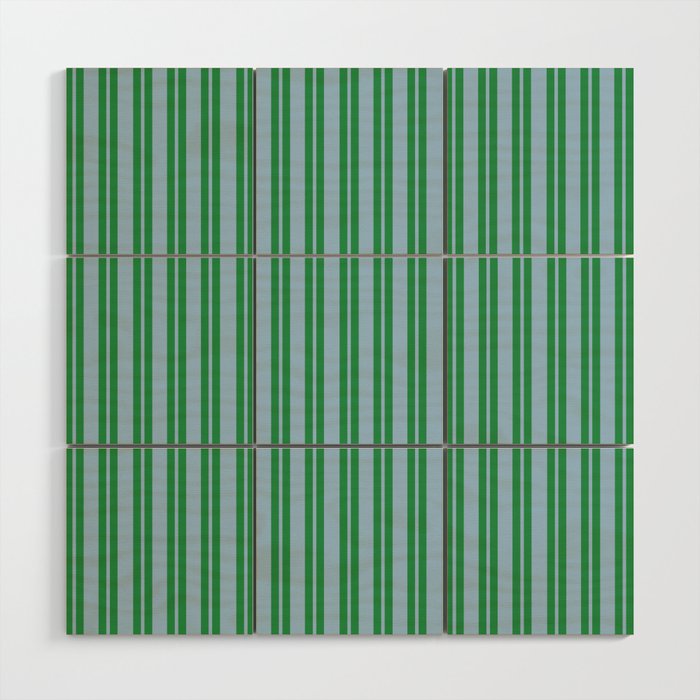 Classic Double Stripe Vertical Pattern in Green and Baby Blu Wood Wall Art Gallery Image 1