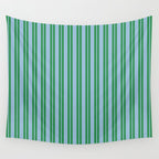 Classic Double Stripe Vertical Pattern in Green and Baby Blu Wall Tapestry Gallery Image 4