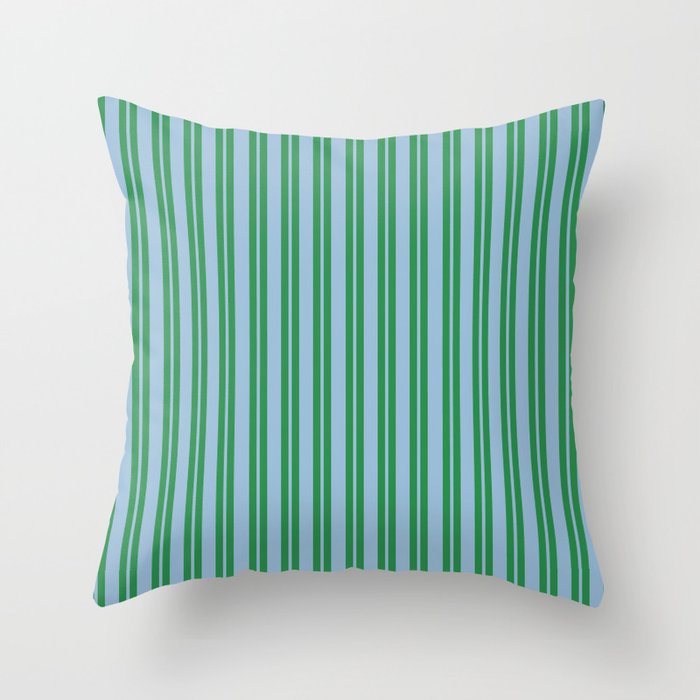 Classic Double Stripe Vertical Pattern in Green and Baby Blu Throw Pillow Gallery Image 1