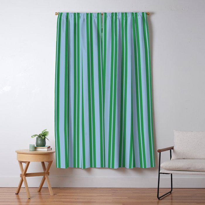 Classic Double Stripe Vertical Pattern in Green and Baby Blu Window Curtain Gallery Image 1