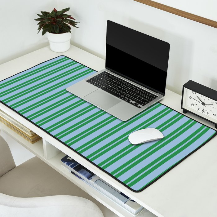 Classic Double Stripe Vertical Pattern in Green and Baby Blu Desk Mat Gallery Image 2