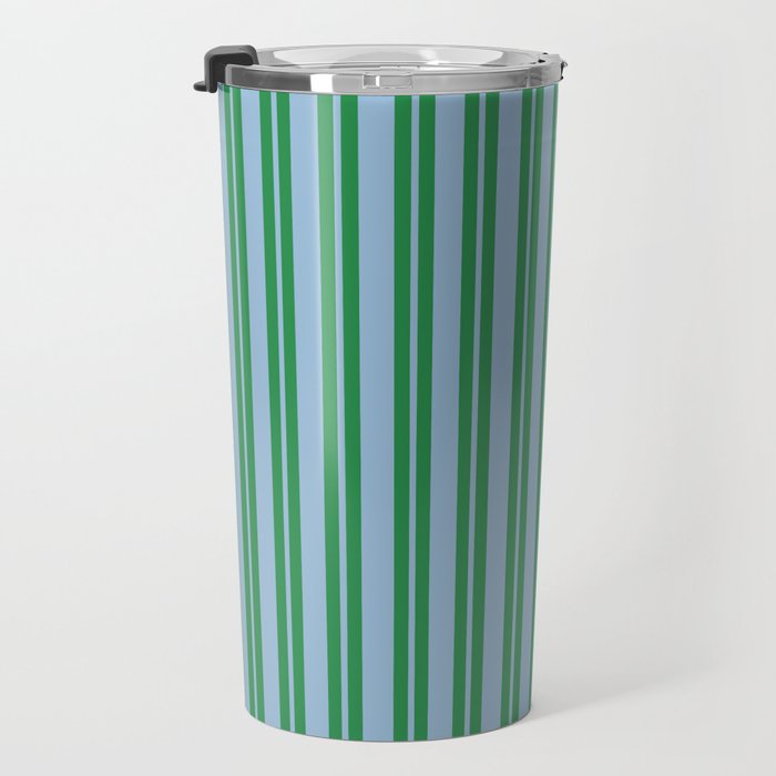 Classic Double Stripe Vertical Pattern in Green and Baby Blu Travel Mug Gallery Image 3