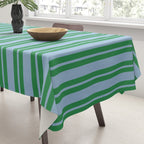 Classic Double Stripe Vertical Pattern in Green and Baby Blu Tablecloth Gallery Image 3