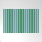 Classic Double Stripe Vertical Pattern in Green and Baby Blu Welcome Mat Gallery Image 1