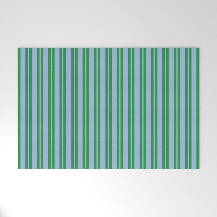 Classic Double Stripe Vertical Pattern in Green and Baby Blu Welcome Mat Gallery Image 1