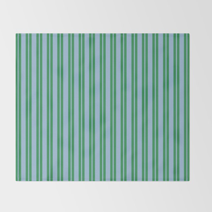 Classic Double Stripe Vertical Pattern in Green and Baby Blu Throw Blanket Gallery Image 2
