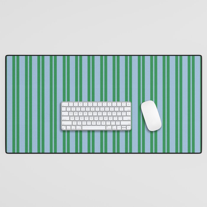 Classic Double Stripe Vertical Pattern in Green and Baby Blu Desk Mat Gallery Image 1