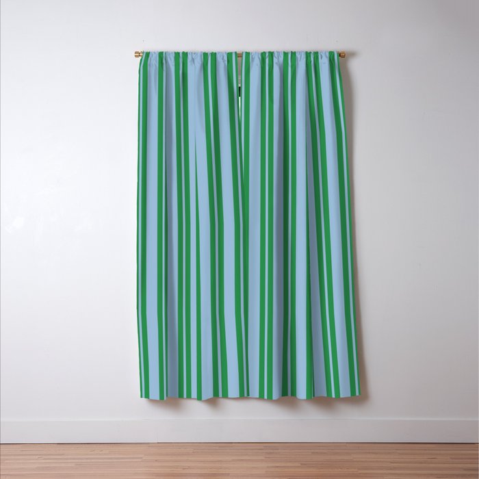 Classic Double Stripe Vertical Pattern in Green and Baby Blu Window Curtain Gallery Image 3