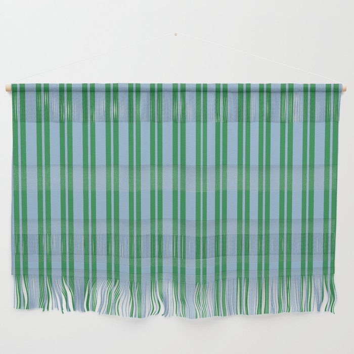 Classic Double Stripe Vertical Pattern in Green and Baby Blu Wall Hanging Gallery Image 1
