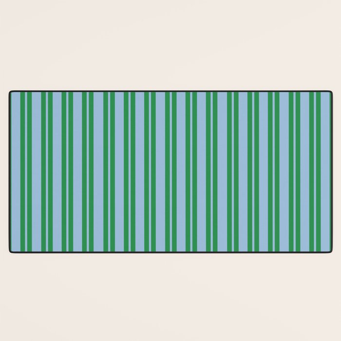 Classic Double Stripe Vertical Pattern in Green and Baby Blu Desk Mat Gallery Image 3