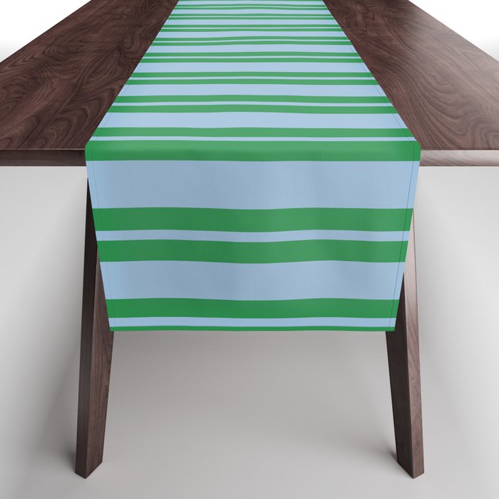 Classic Double Stripe Vertical Pattern in Green and Baby Blu Table Runner Gallery Image 1