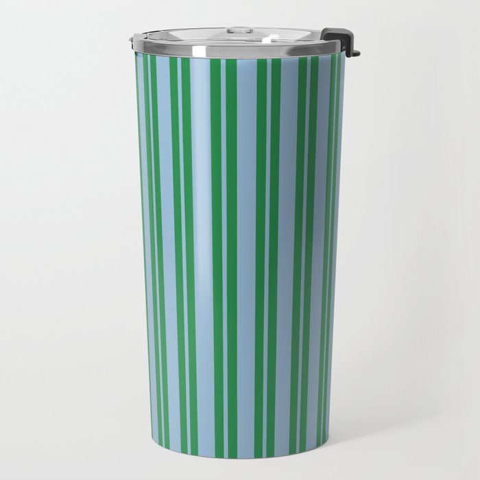 Classic Double Stripe Vertical Pattern in Green and Baby Blu Travel Mug Gallery Image 2
