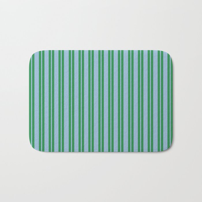 Classic Double Stripe Vertical Pattern in Green and Baby Blu Bath Mat Gallery Image 1