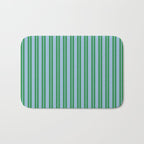 Classic Double Stripe Vertical Pattern in Green and Baby Blu Bath Mat Gallery Image 1
