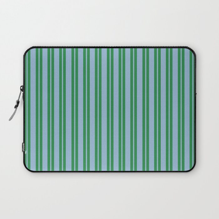 Classic Double Stripe Vertical Pattern in Green and Baby Blu Laptop Sleeve Gallery Image 1