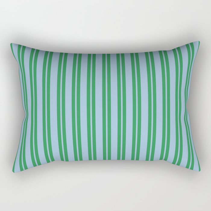 Classic Double Stripe Vertical Pattern in Green and Baby Blu Rectangular Pillow Gallery Image 2