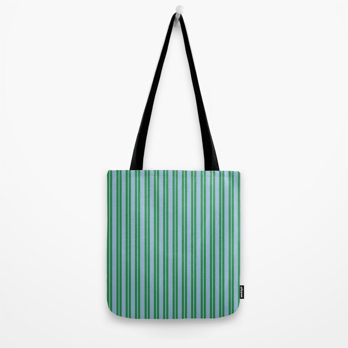 Classic Double Stripe Vertical Pattern in Green and Baby Blu Tote Bag Gallery Image 2