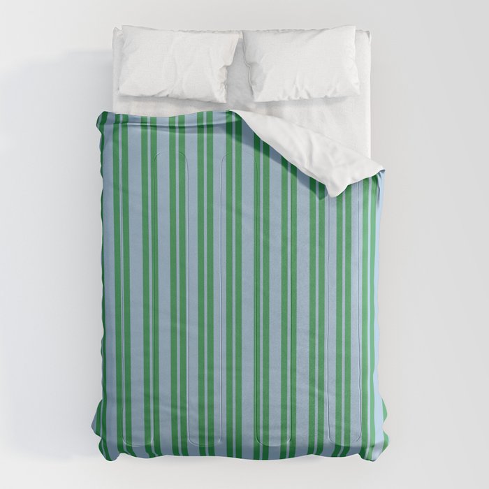 Classic Double Stripe Vertical Pattern in Green and Baby Blu Comforter Gallery Image 1