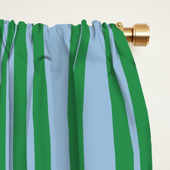 Classic Double Stripe Vertical Pattern in Green and Baby Blu Window Curtain Gallery Image 2