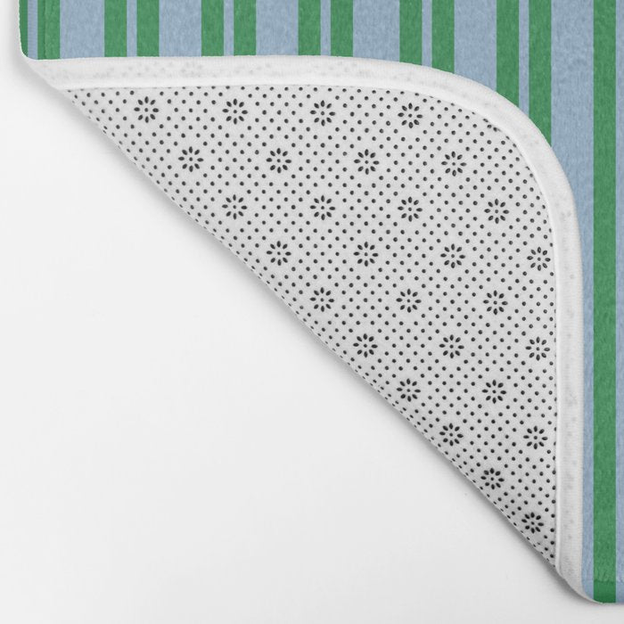 Classic Double Stripe Vertical Pattern in Green and Baby Blu Bath Mat Gallery Image 2
