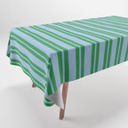 Classic Double Stripe Vertical Pattern in Green and Baby Blu Tablecloth Gallery Image 1