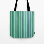 Classic Double Stripe Vertical Pattern in Green and Baby Blu Tote Bag Gallery Image 1