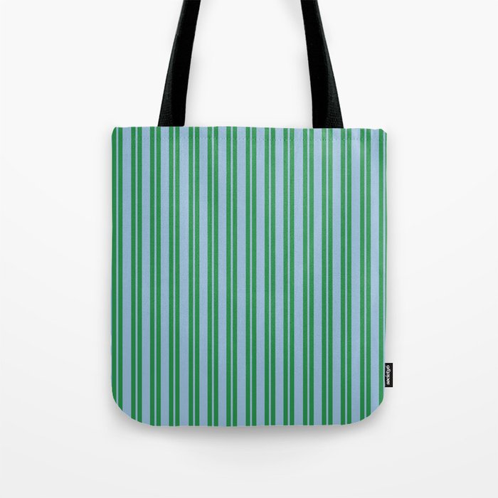 Classic Double Stripe Vertical Pattern in Green and Baby Blu Tote Bag Gallery Image 1