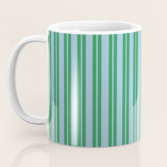 Classic Double Stripe Vertical Pattern in Green and Baby Blu Coffee Mug Gallery Image 3