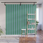 Classic Double Stripe Vertical Pattern in Green and Baby Blu Wall Mural Gallery Image 1