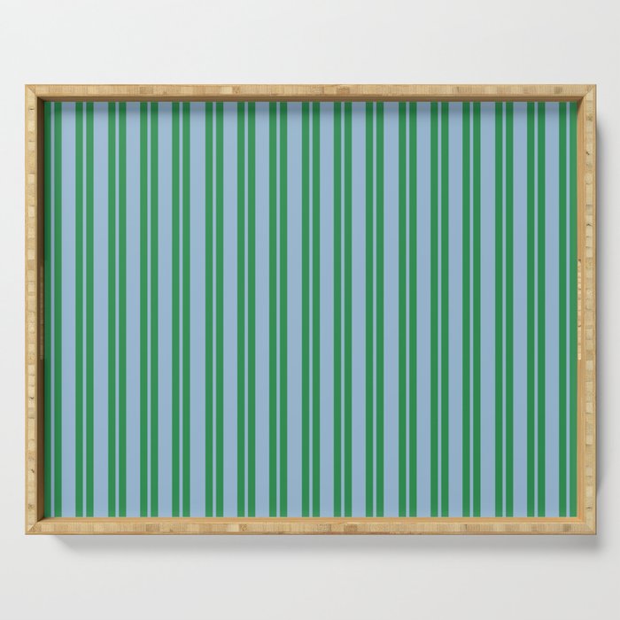 Classic Double Stripe Vertical Pattern in Green and Baby Blu Serving Tray Gallery Image 1