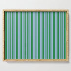 Classic Double Stripe Vertical Pattern in Green and Baby Blu Serving Tray Gallery Image 1