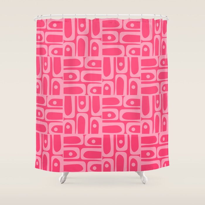 Very Pink Geometric Piquet Multi Pattern Shower Curtain Gallery Image 1