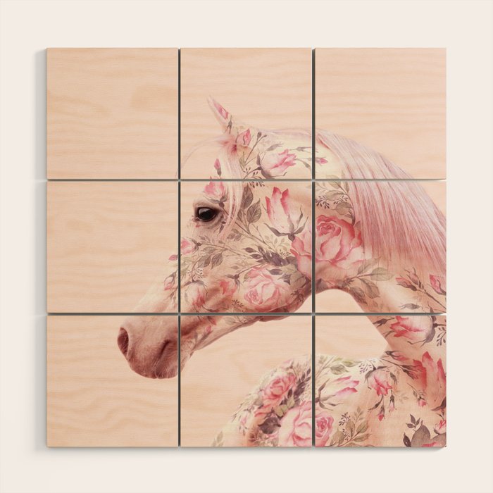 FLORAL HORSE Wood Wall Art Gallery Image 1