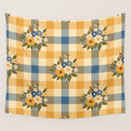 Country Retro Cottage Flowers plaid Wall Tapestry Gallery Image 4