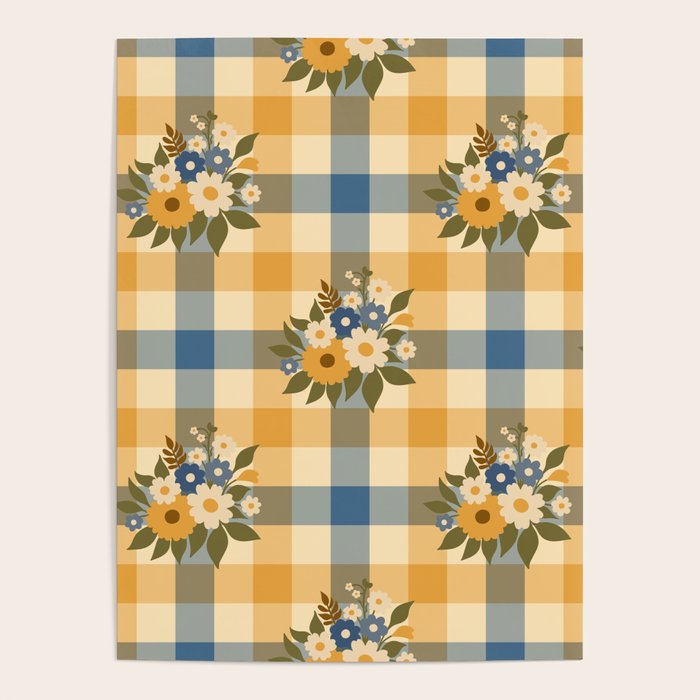 Country Retro Cottage Flowers plaid Poster Gallery Image 4