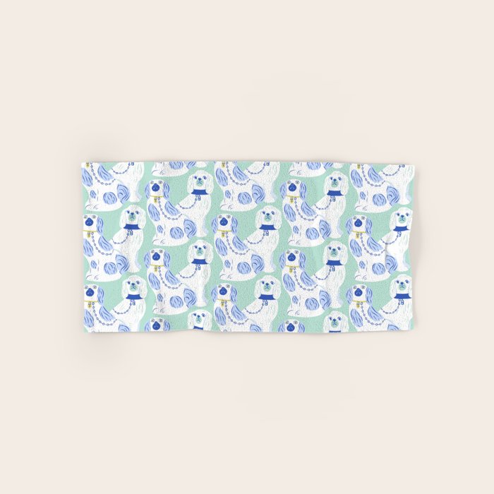 Staffordshire Dogs in Teal and Blue Bath Towel Gallery Image 1
