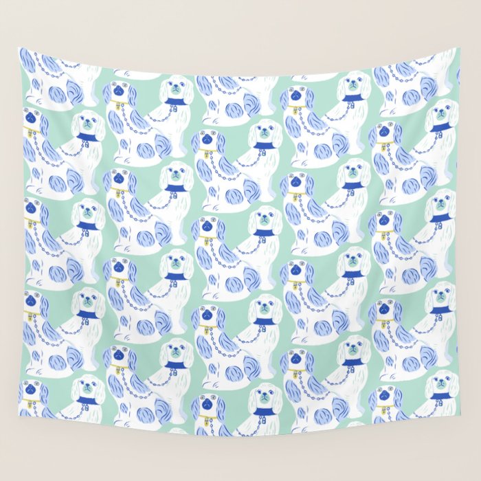 Staffordshire Dogs in Teal and Blue Wall Tapestry Gallery Image 4