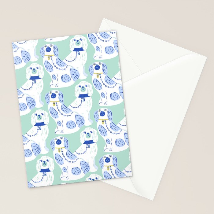 Staffordshire Dogs in Teal and Blue Stationery Card Gallery Image 2